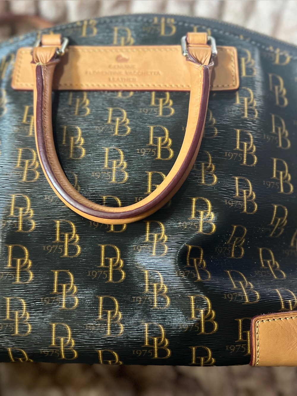 Dooney & Bourke Black Tote with Tan Leather Trim
